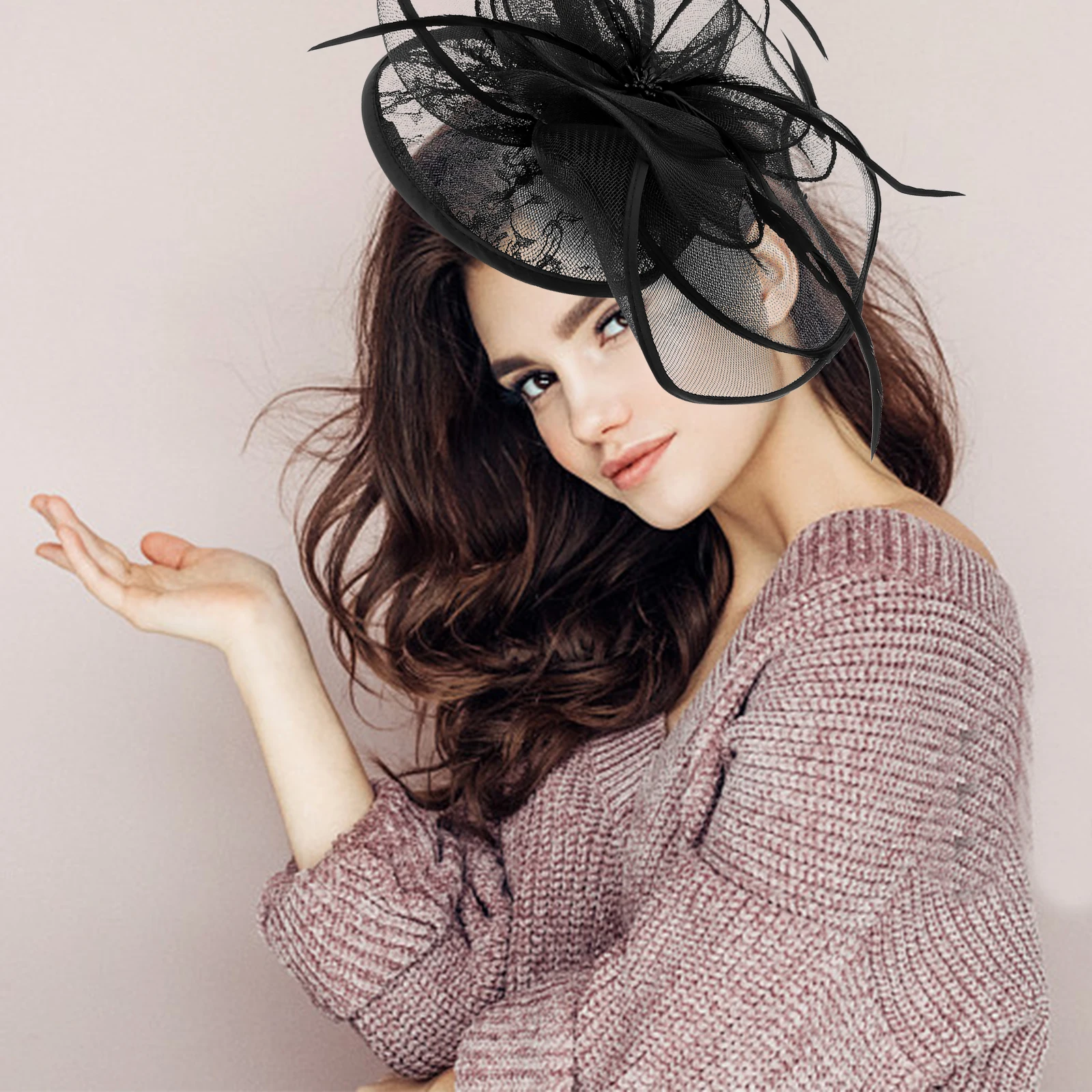 

Vintage 1Pc Headdress Wedding Gauze Hat Retro Ladies Bridal Headpiece Black Color Durability Lightweight Hair