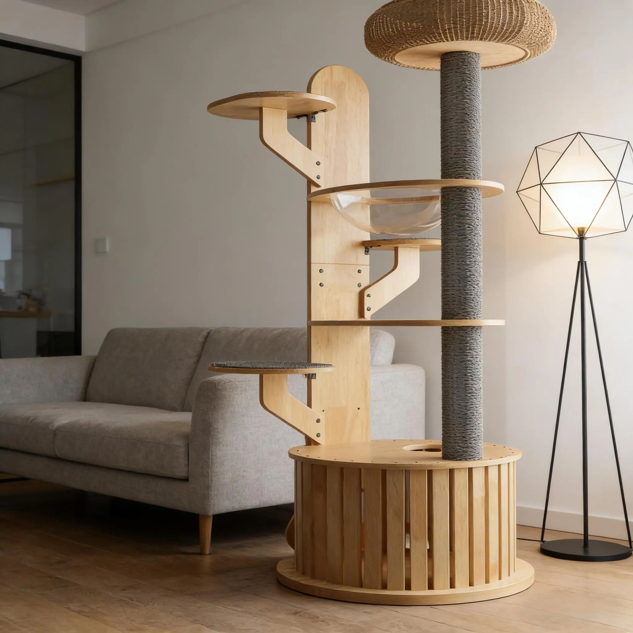 Luxury Rubber Wood & Sisal Cat Tree Customizable Climbing Frame With Scratching Piles Stable For Indoor Use Halloween Design