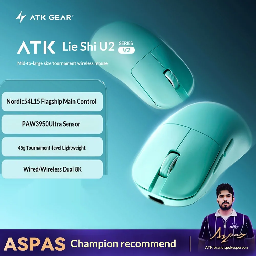 

ATK U2V2 Ultimate Mouse Wireless 8K Hz Paw3950Ultra Esports Lightweight Ergonomic High Performance Gaming Mouse Custom Gamer
