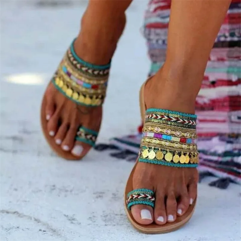 New Women's Sandals 202 Summer New Flat-bottomed Retro Toe Ladies Sandals