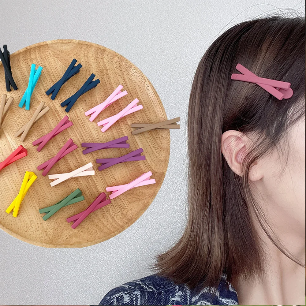 Candy Color Frosted Cross Clip Bowknot Hairpins Barrettes Broken Hair Clip Bow Edge Clip For Women Girl Cute Hair Accessories