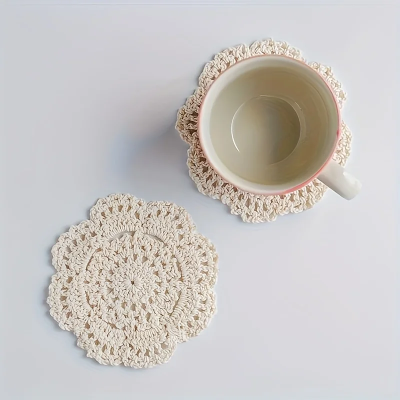 6pcs Vintage Floral Crochet Coasters - Perfect for Coffee Tables, Wooden Tables, Dining Rooms, Bars, Home, and Kitchen Decor