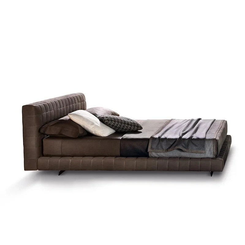 Italian minimalist style soft fabric double bed, modern light luxury designer villa home master bedroom matte cloth bed