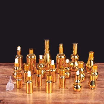 2/10pcs 10/20/30/50/100ml Electroplate Gold Glass Essential Oil Bottle (With Dropper/Screw/Lotion Press/Sprayer Atomizer/Basket Lid)
