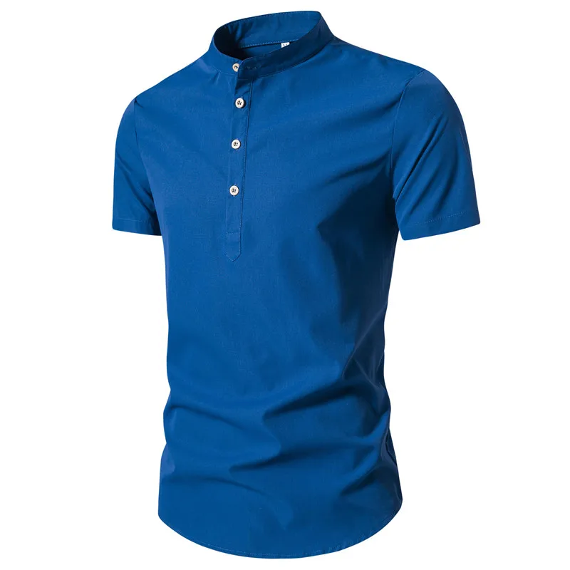 Cross border new men's casual solid color pullover short sleeved seasonal shirt for men