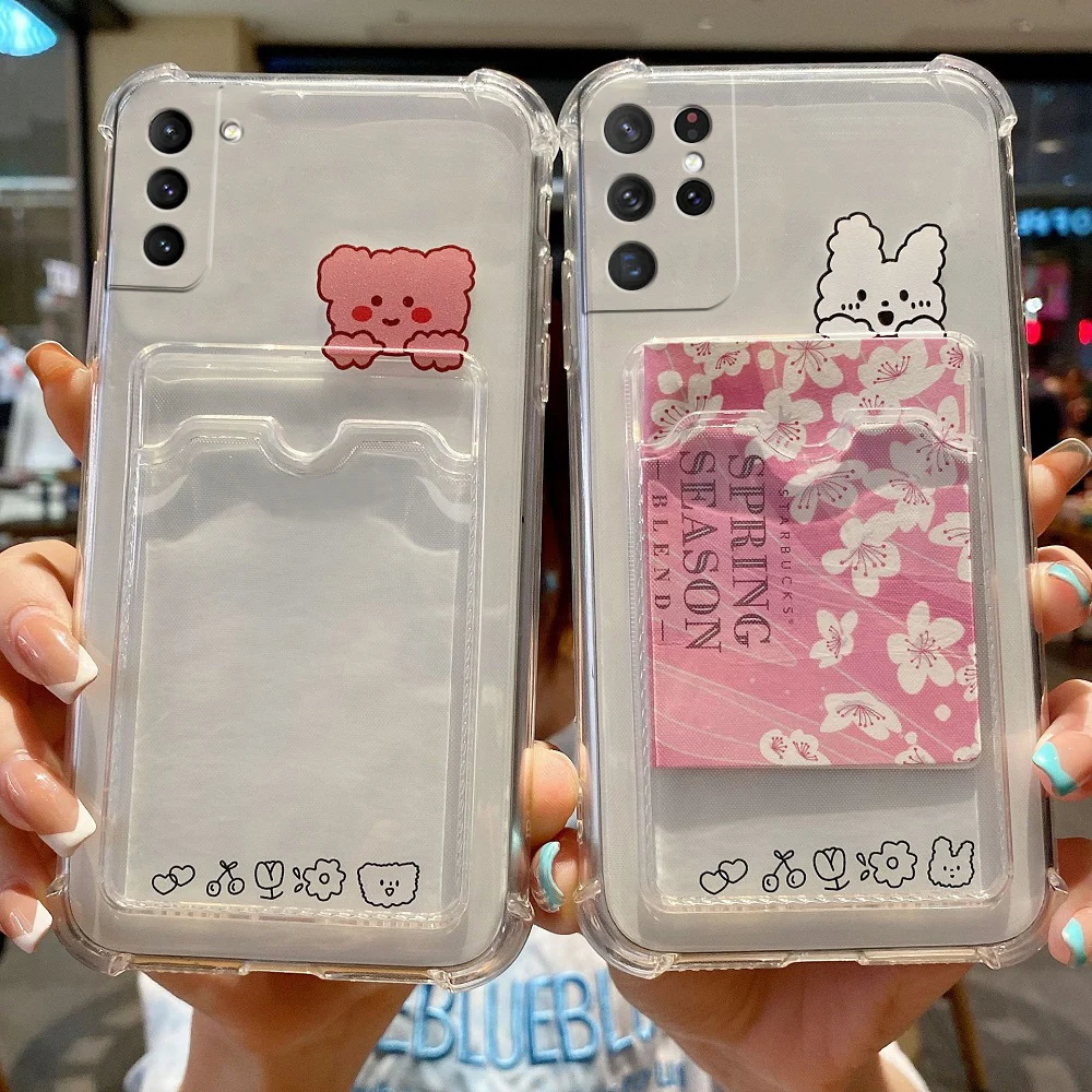 Transparent Karte Slot Halter Telefon Fall Für Samsung Galaxy S22 S21 Plus Ultra 5G S21FE Fan Edition S 22 21 bär Tasche Tasche Abdeckung
