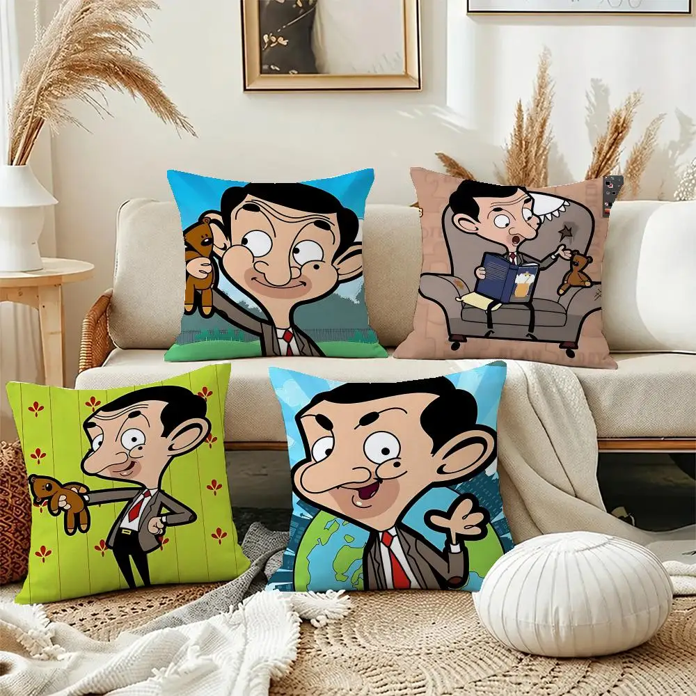 Funny Show Mr. Bean Cushion Cover Short Plush Pillowcase, Washable Wrinkle Resistant Cover for Bedroom Gift