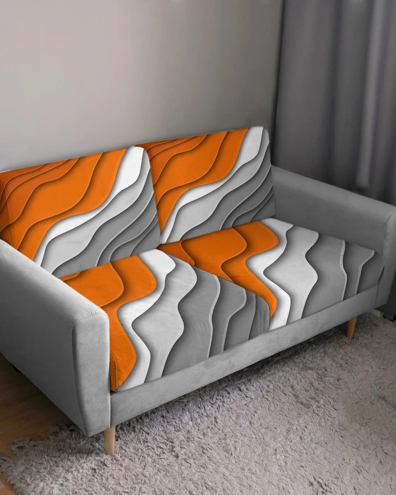 Orange Grey Gradient Geometric Abstract Sofa Covers for Living Room Elastic Seat Cushion Cover Slipcovers L Shape Sofa Cover