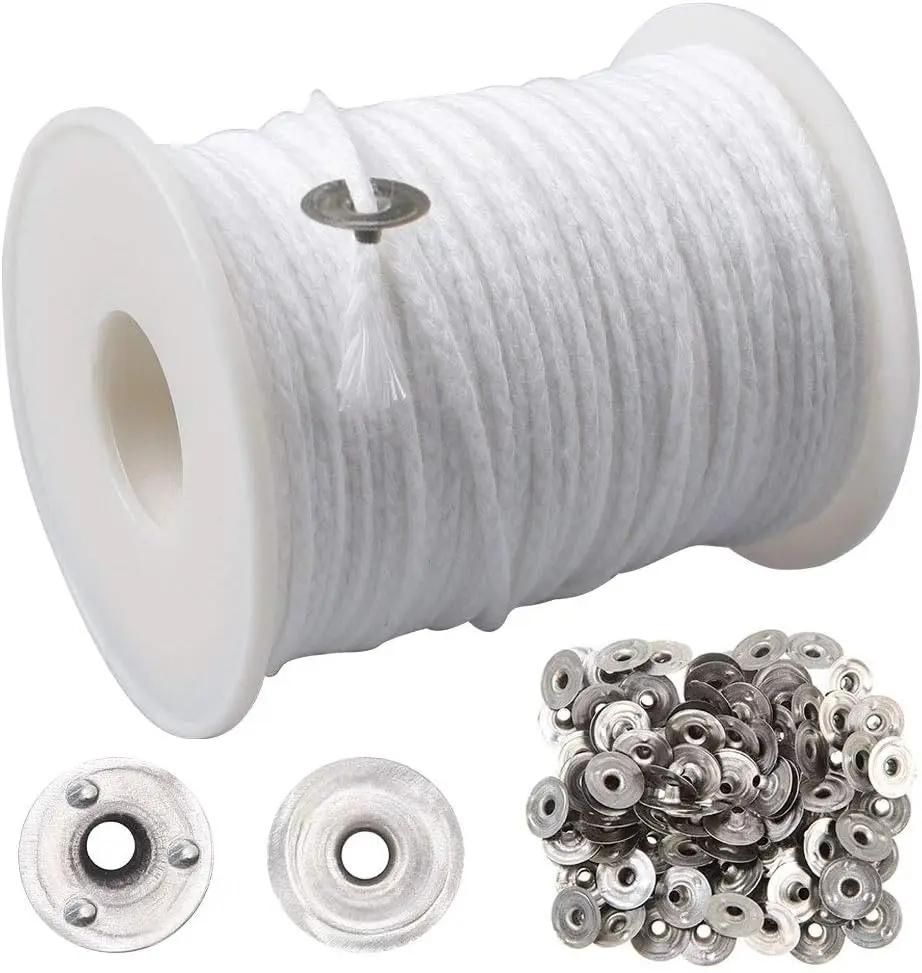 200 Feet Candle Wicks Roll, 24-Ply Braided Natural Cotton with 100 Metal Tabs for DIY Candle Making Kit