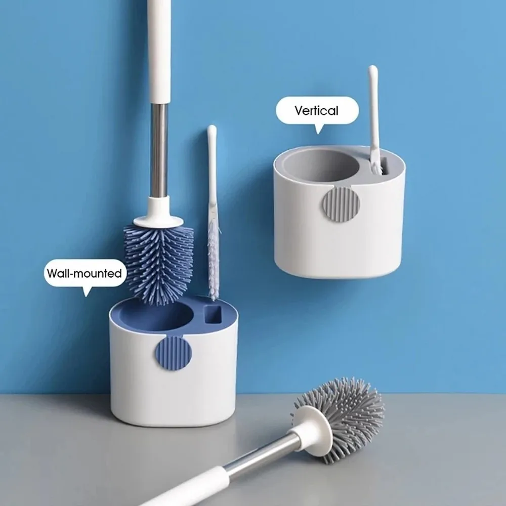 Toilet Brush Silicone Toilet Brush With Toilet Brush Holder Wall-mounted Long Hand Cleaning Brush WC Bathroom Accessories Set