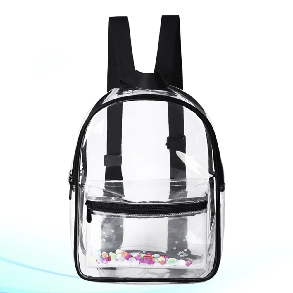 

PVC Waterproof Transparent Black Jelly Backpack Lightweight Durable Adjustable Straps See Through Large Capacity Clear Bookbag