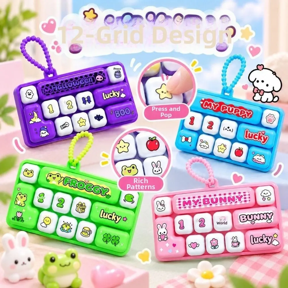Cartoon 12 Keys Keyboard Keychain Animals Pressable Keys Keyboard Clicker Keychain Relaxed Portable Stress Relief Fidget Toy