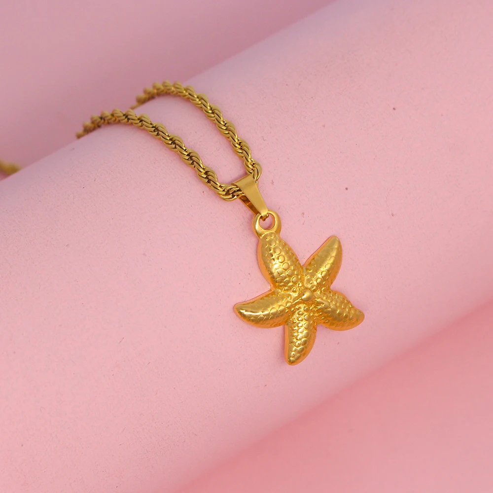 Classic Stainless Steel Starfish Pendant Necklace 18 K PVD Gold Plated Rust Proof Women Collar Gift