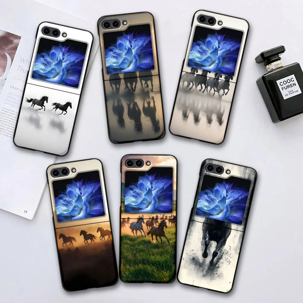 

Fine Horse Case for Samsung Galaxy Z Flip 6 5 Black Hard Cover Flip6 Flip5 Mobile Phone Shell Zflip6 Zflip5 Shockproof Funda