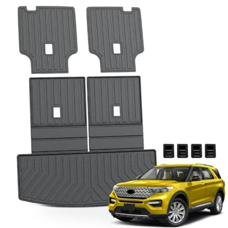 

Trunk Cargo Mat for Explorer 2020-2025 2026 6 Seats TPE Rubber Rear Cargo Liner with 2nd 3rd Row Backrest Mat All Weather Back