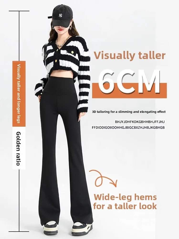 Trendy High Waist Fce Lined Yoga Pants Women's Autumn Winter Outerwear Slimming Flared Pants plus Size Leggings