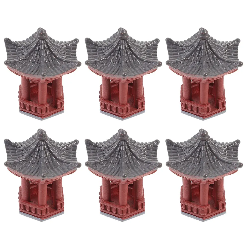 

6pcs Mini Pavilion Statue Japanese Pagoda Zen Garden Ornament Resin Craft Desktop Micro Landscape Small Yard Decoration Gift