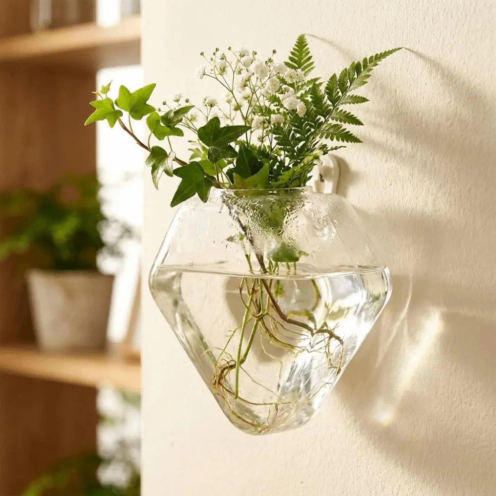 Irregular Shape Hydroponic Vase Transparent Wall Mounted Flower Pot Glass Crafts Plant Propagation Wall Hanging Vase