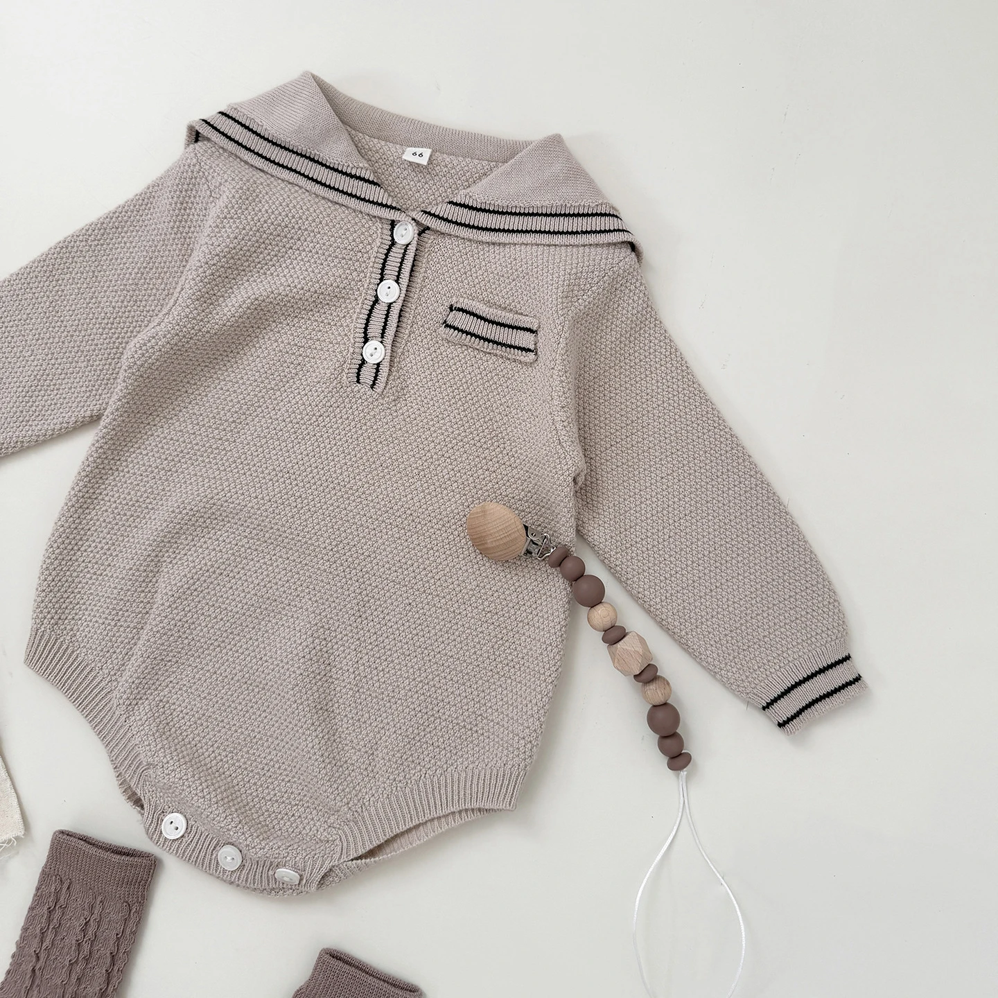 ملابس ربيع 2026 للأطفال الأولاد بأكمام طويلة للأطفال الصغار قطعة واحدة بياقة بحار ملابس تريكو للأولاد الرضع #6