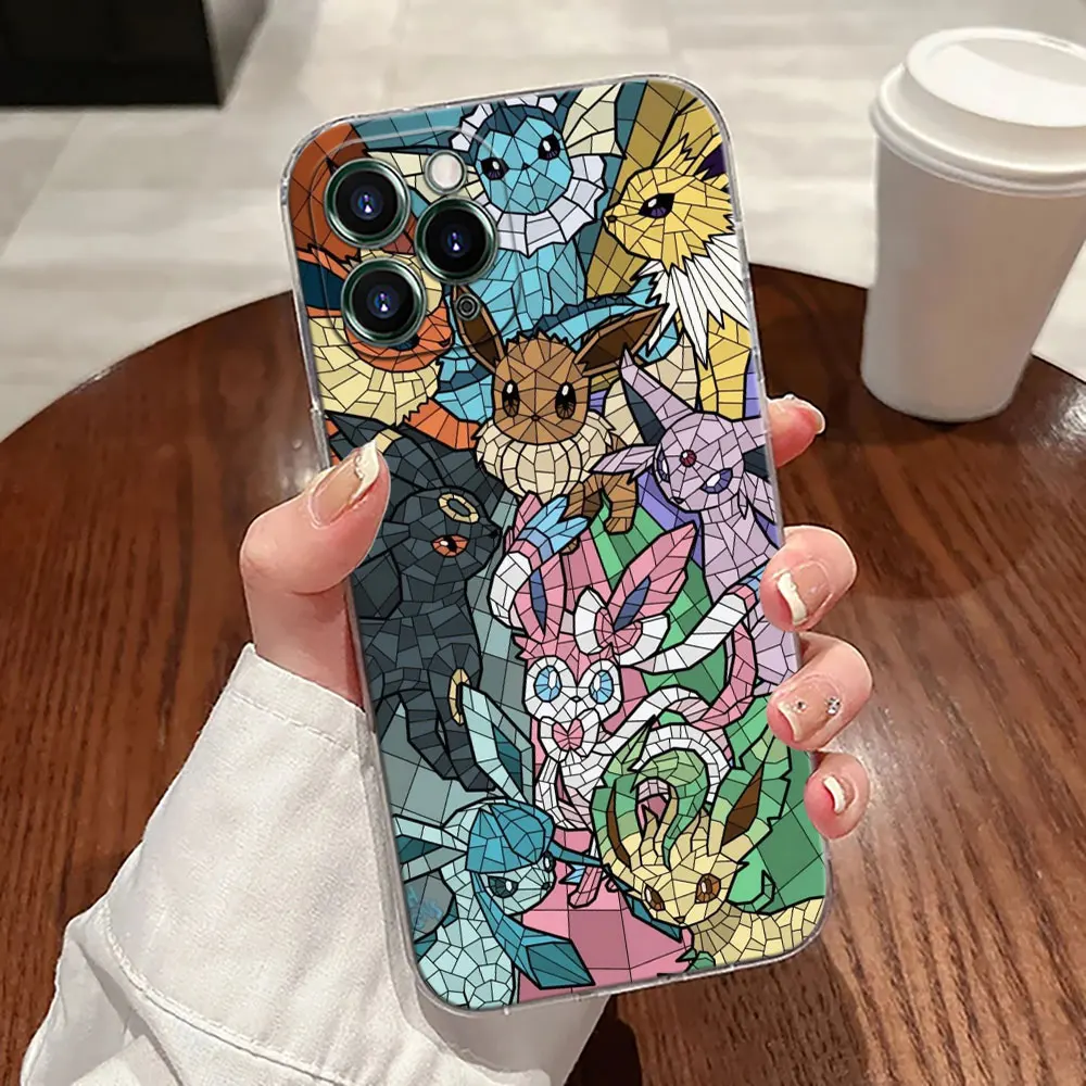 

Pokemons Eevee Umbreon Sylveon Stained Case For Apple iPhone 17 16 15 14 13 12 11 Pro Max Plus 16E 17Air 17Pro Phone Cover Funda