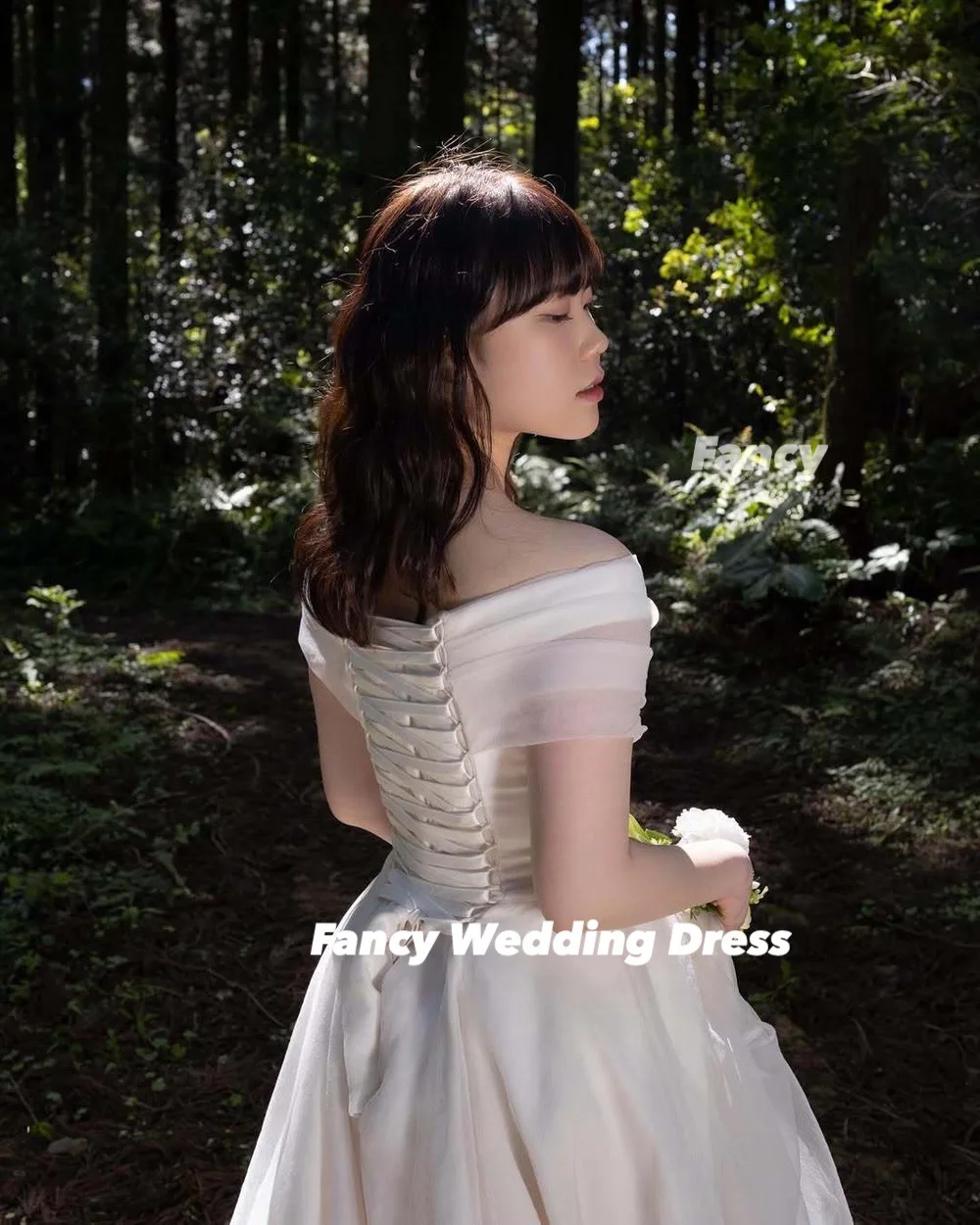 Vestidos de compromiso para fiesta de boda con hombros descubiertos de princesa elegante, vestido de novia de línea A de Organza, corsé trasero personalizado