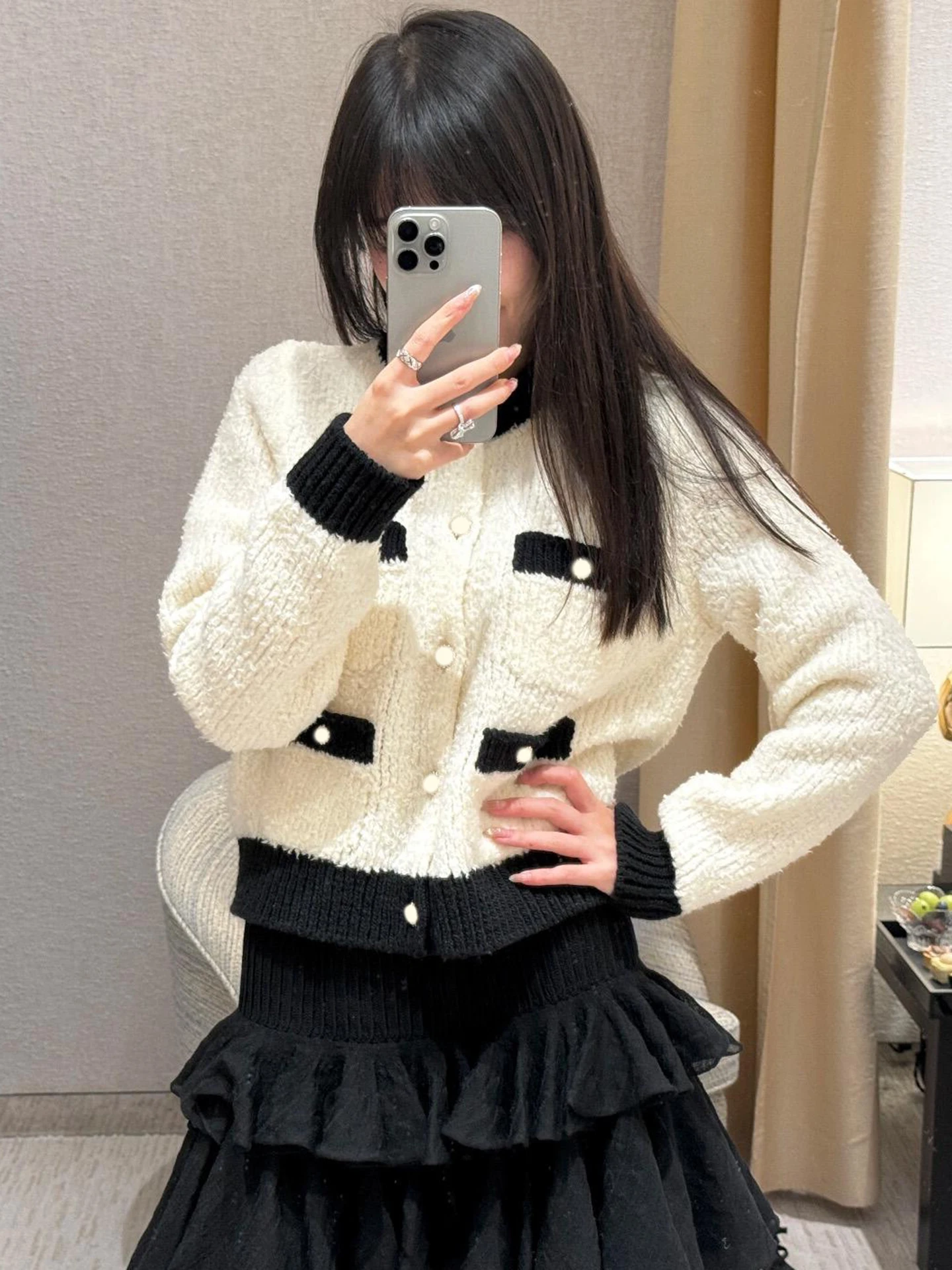 

Unique Color Blo Knit Sweater Coat Women's Soft Cozy round Ne Open Cardigan French Sle Regular Fit Polyester Fiber