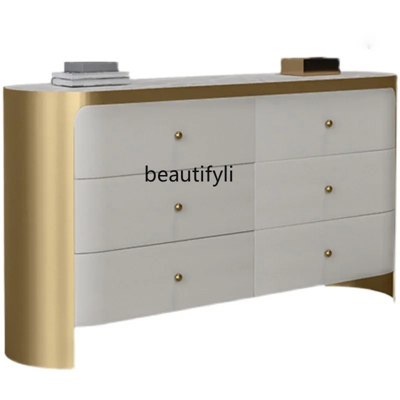 

zq1Italian light luxury rock slab dining side cabinet stainless steel marble arc villa entrance chest