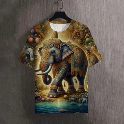 Elephant Animals 3d Print Men's T-Shirt Street Fashion Short Sleeves Casual Retro T Shirt Men Clothing Oversized Daily Top