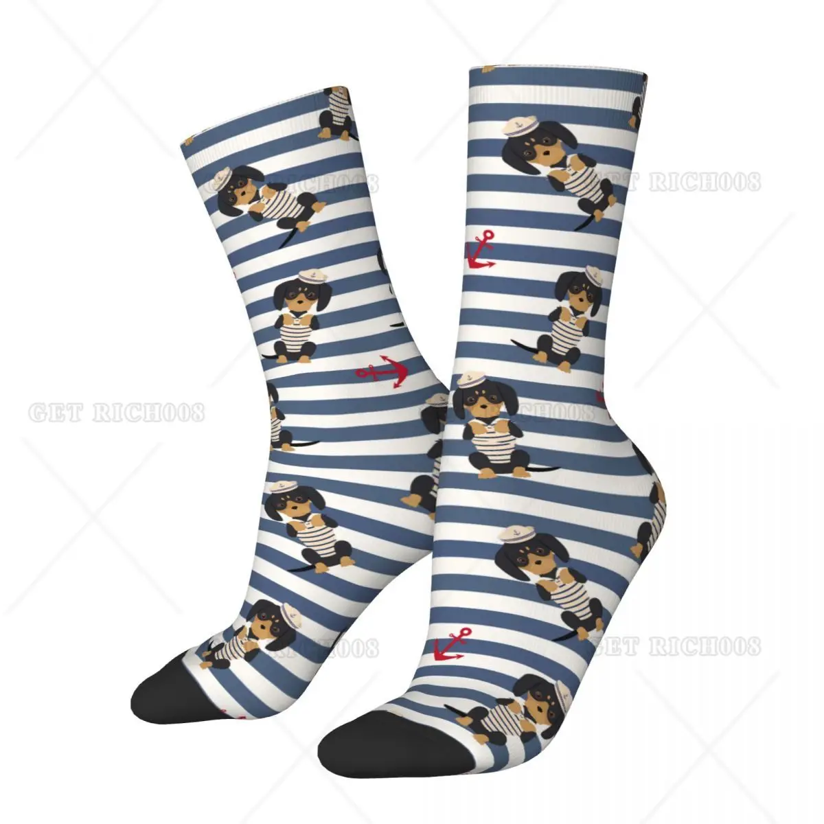 Men's Socks Dachshund Puppy In A Sailorman Costume With Anchors Harajuku Dachshund Dog Crew Crazy Sock Gift Printed