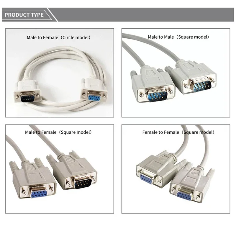 

1.2m DB9 Serial Port Extension Cable Male To Female Direct Connect Cable Crossover RS232/485 9-Pin Data Cable Non/Crossover Type