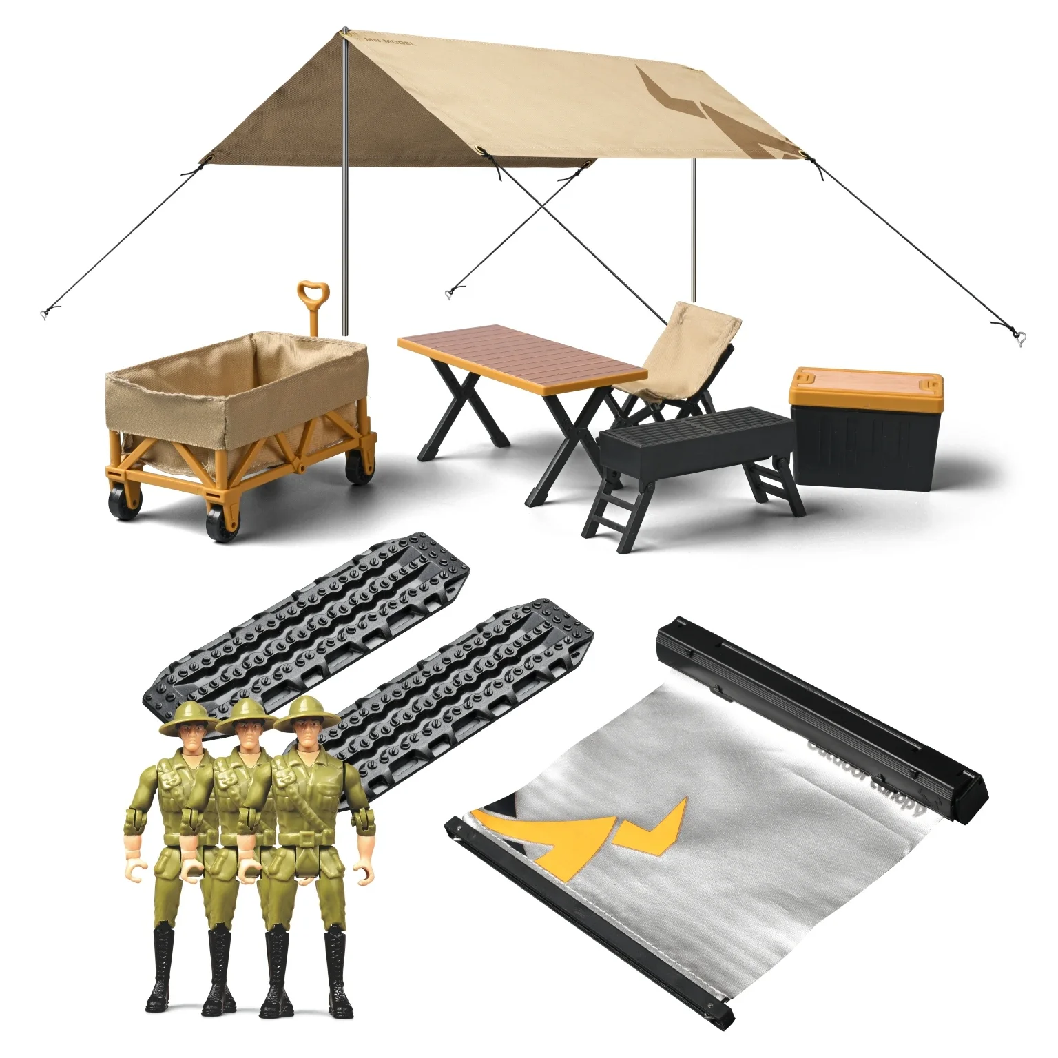 MN85K Simulation Side Awning Camping Tent Sand Ladder Table Chair Decoration For 1/12 RC Car MN D90 MN98 MN99S MN86 MN128 MN78