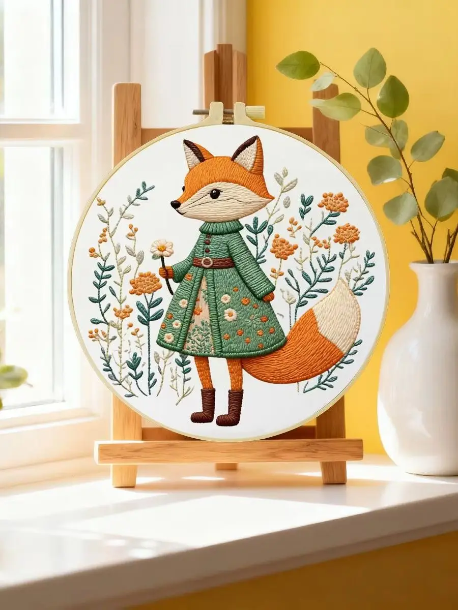 1 Stück 20x20 cm/15x15 cm 7,87/6,3 Zoll Rotes Hirsch Stickerei Starter-Kit DIY-Kit Stickerei-Set für Anfänger – Detail 6