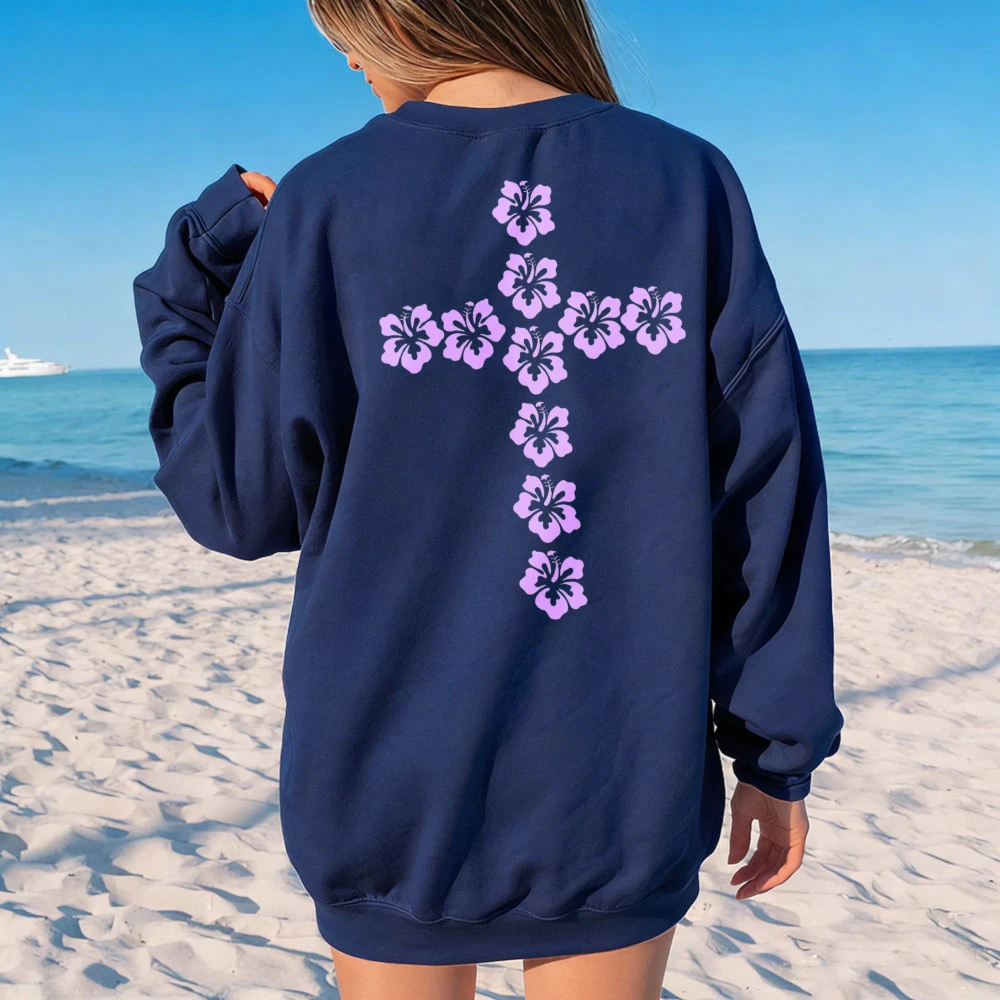 

Женская худи с цветочным крестом и цитатой из Библии, христианская толстовка с принтом гибискуса, пляжная одежда, подарок для девочки-подростка на крещение