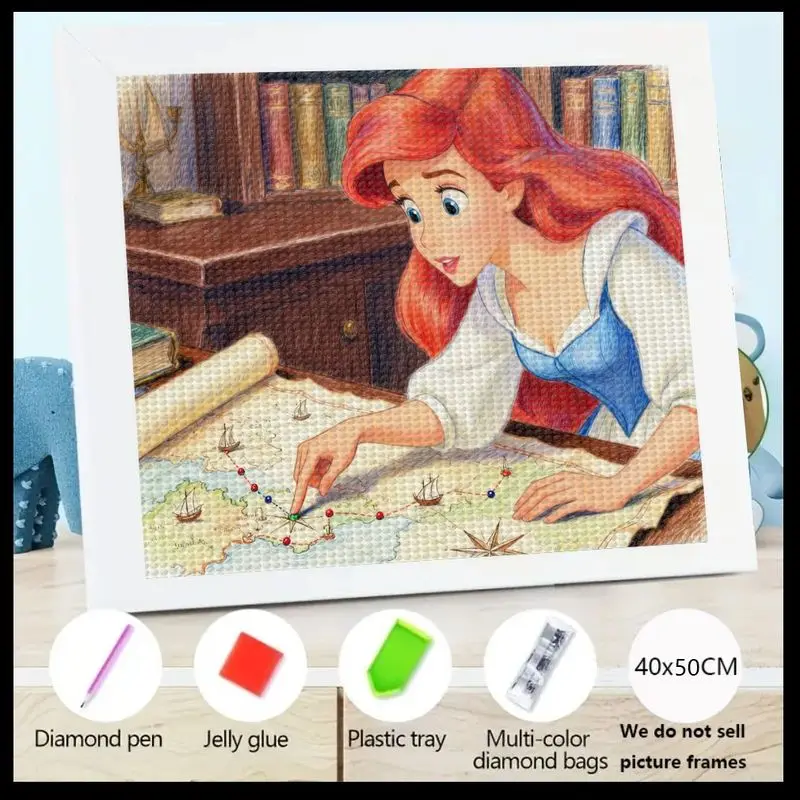 

5D DIY Набор алмазной живописи, Disney Русалочка Ариэль Приключения Карта Полный дрель Круглый кристалл Горный хрусталь Искусство, Релаксация H