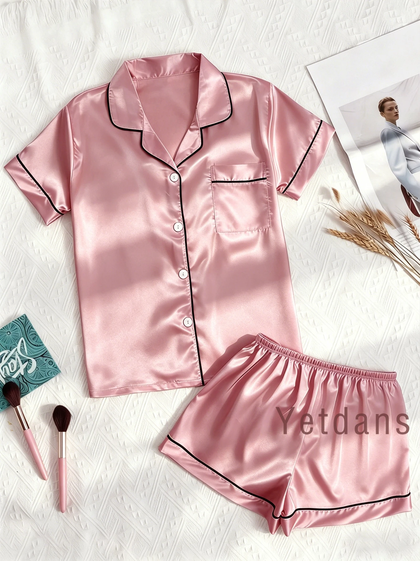 

Women's Pajamas Set Satin Sleepwear Button Down Tops with Shorts Pajama Sets 2 Piece Pijama Summer Homewear Loungewear for Women