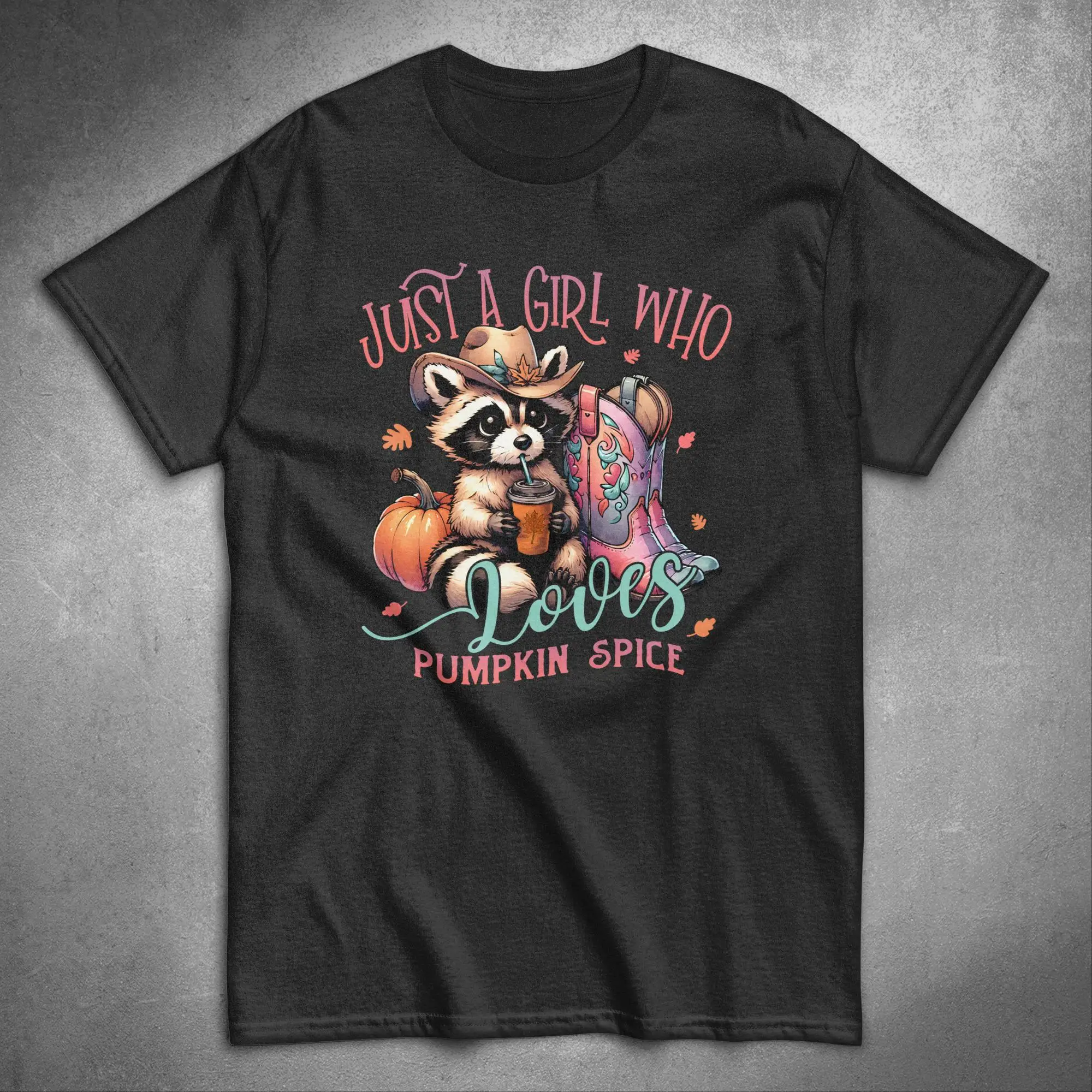 Just A Girl Who Loves Pumpkin Spice T Shirt Cute Raccoon Fall Vibes Autumn Halloween Spooky Season Lover