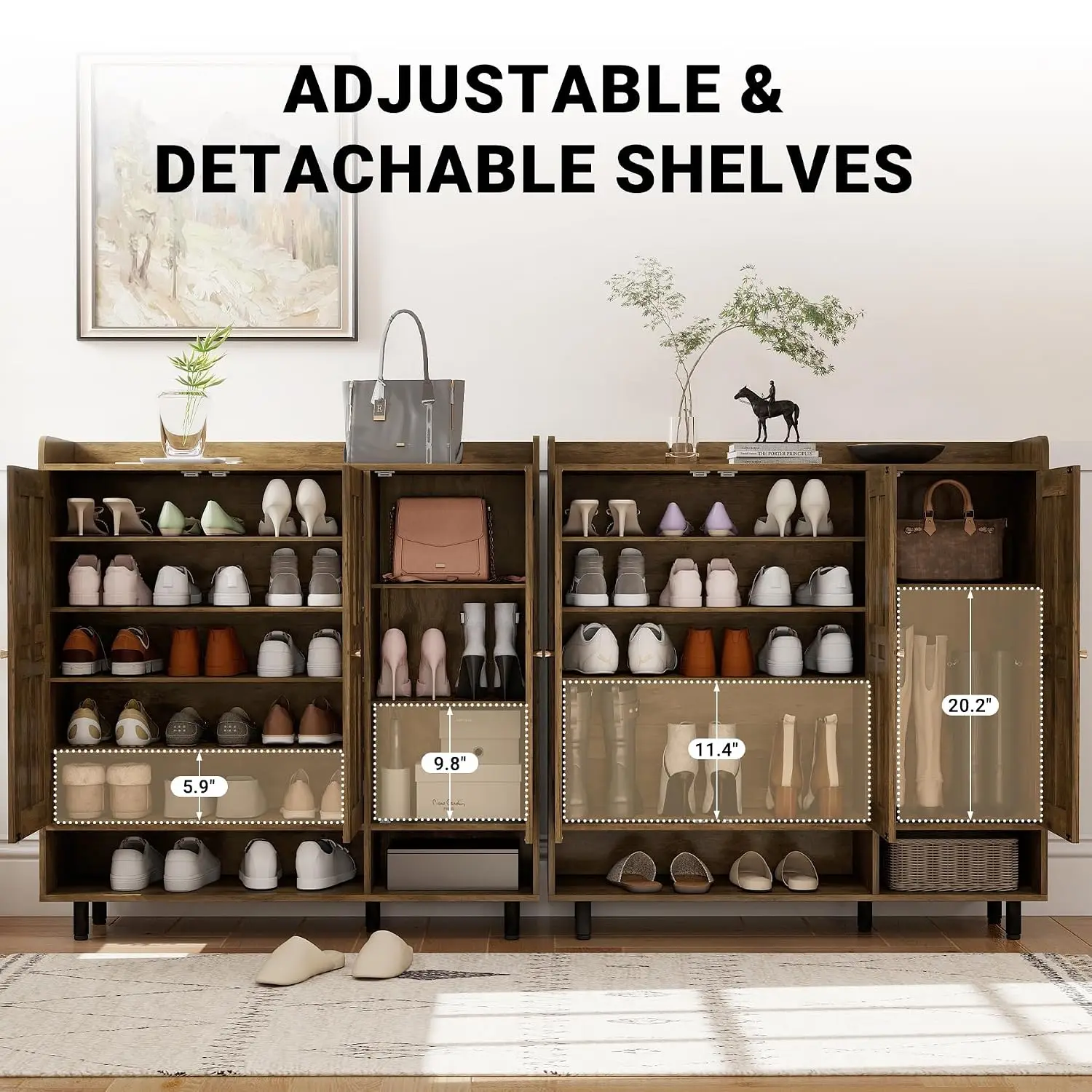 Shoe Cabinet 3 Doors Adjustable Shelves Storage 24-30 Pairs Farmhouse Organizer Open Bottom Entryway Living Room, Customized