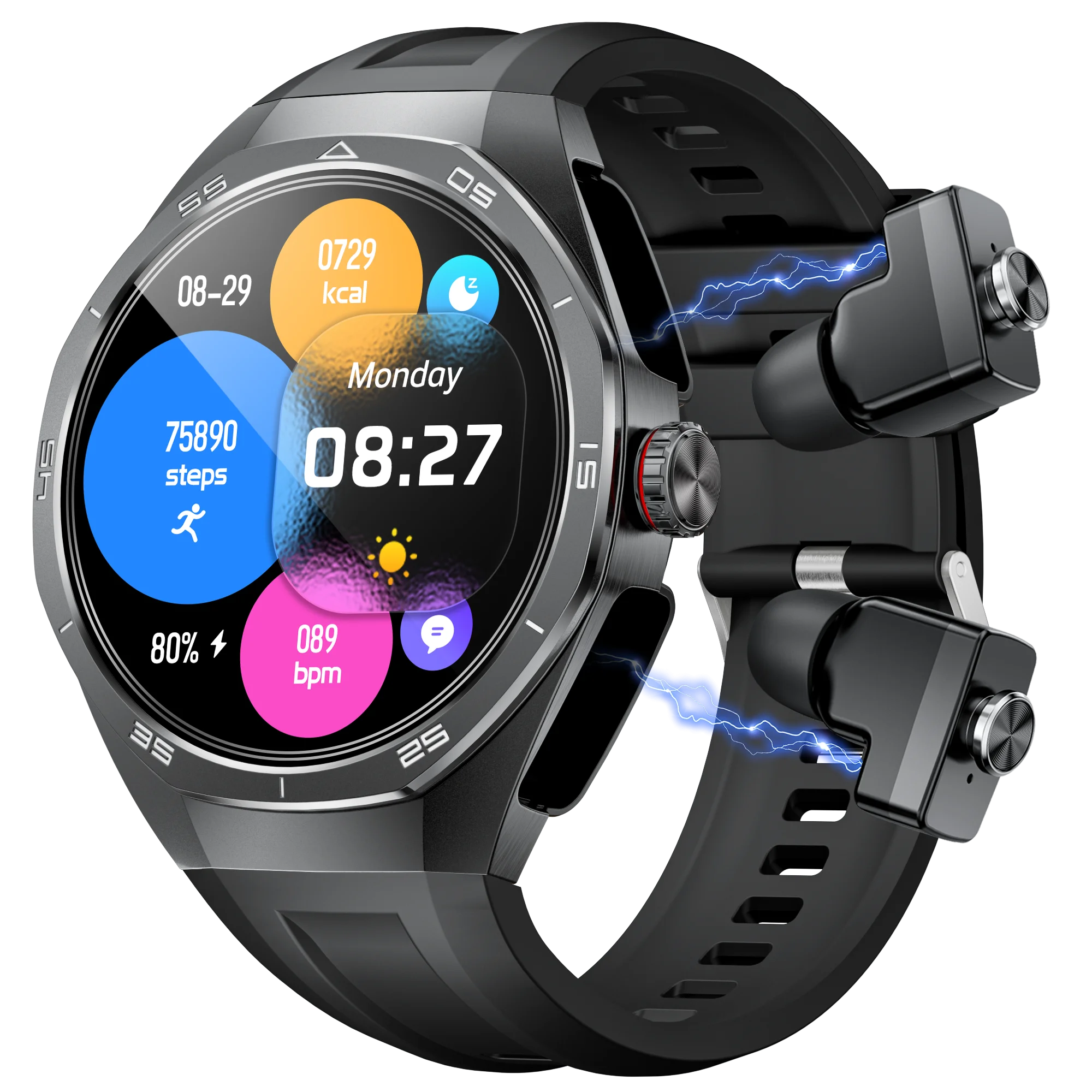 GT97 Smart Watch TWS Earbuds 2 in 1 Music Player Heart Rate Blood Pressure Monitor IP67 BT Call Answering Phone Fitness Tracker