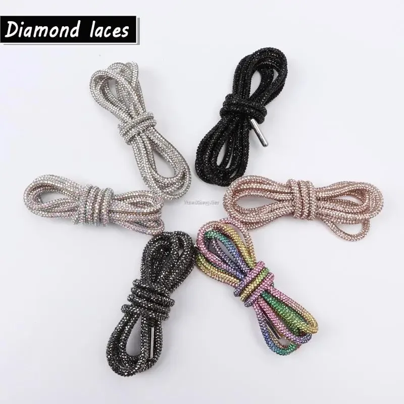 1PCS Shiny rhinestone shoelaces Unisex sneakers outdoor sport Round shoelaces Shoe accessories length 100cm/120cm/140cm/160cm