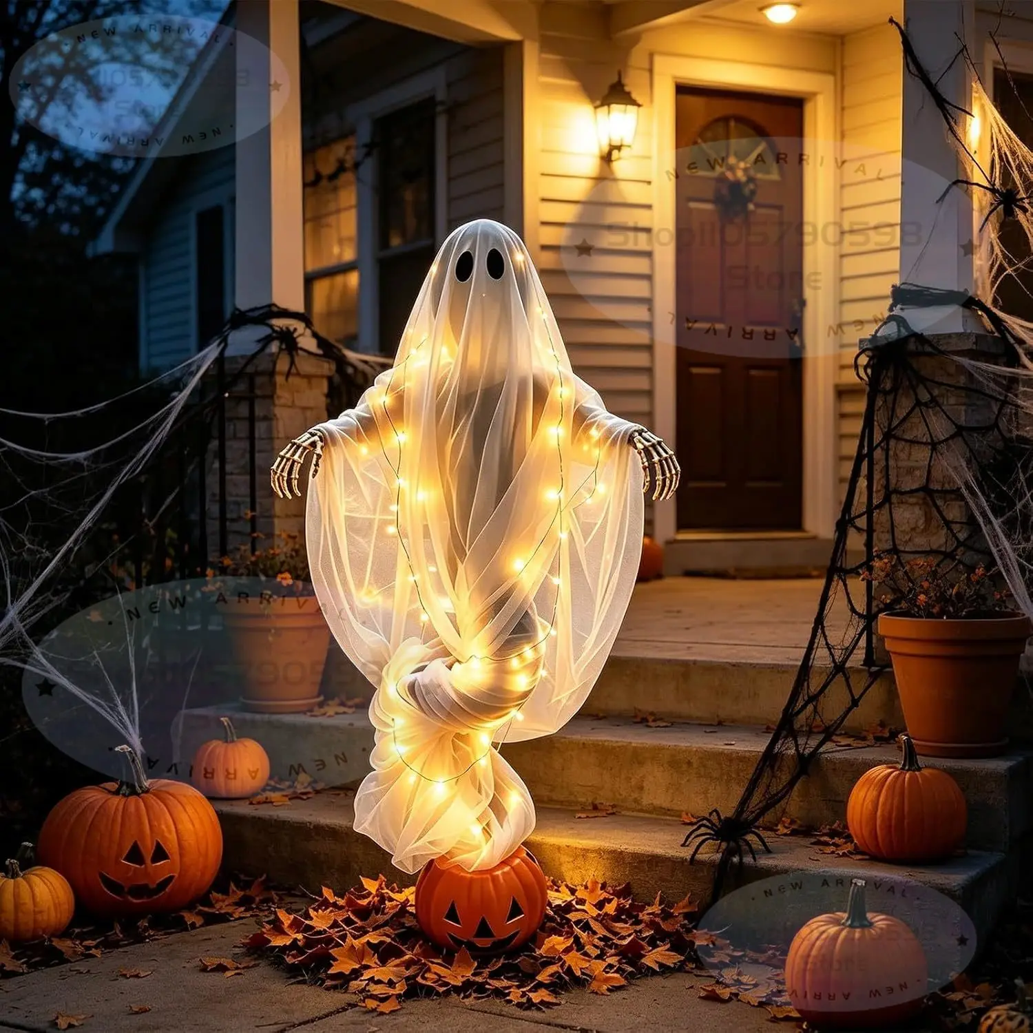 2026 Swirling Ghost Pumpkin Yard Lamp,LED Halloween Floor Garden Light  | Lighted Outdoor Ghost Pumpkin Decor for Halloween