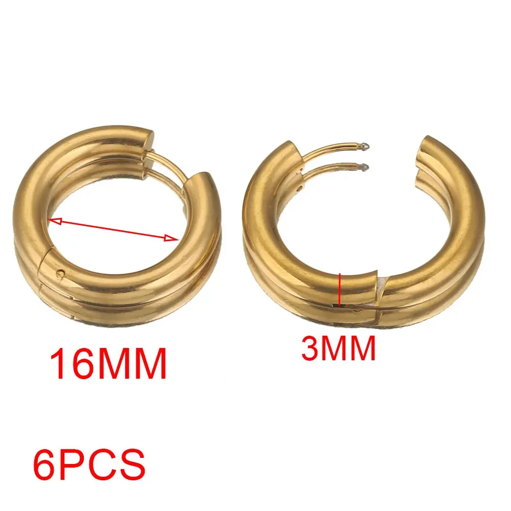 6 stücke Edelstahl 4mm Dicke Ohrringe Vergoldet Große Runde Koreanische Ohr Ringe Hoop Ohrring für Frauen Weibliche schmuck Luxus