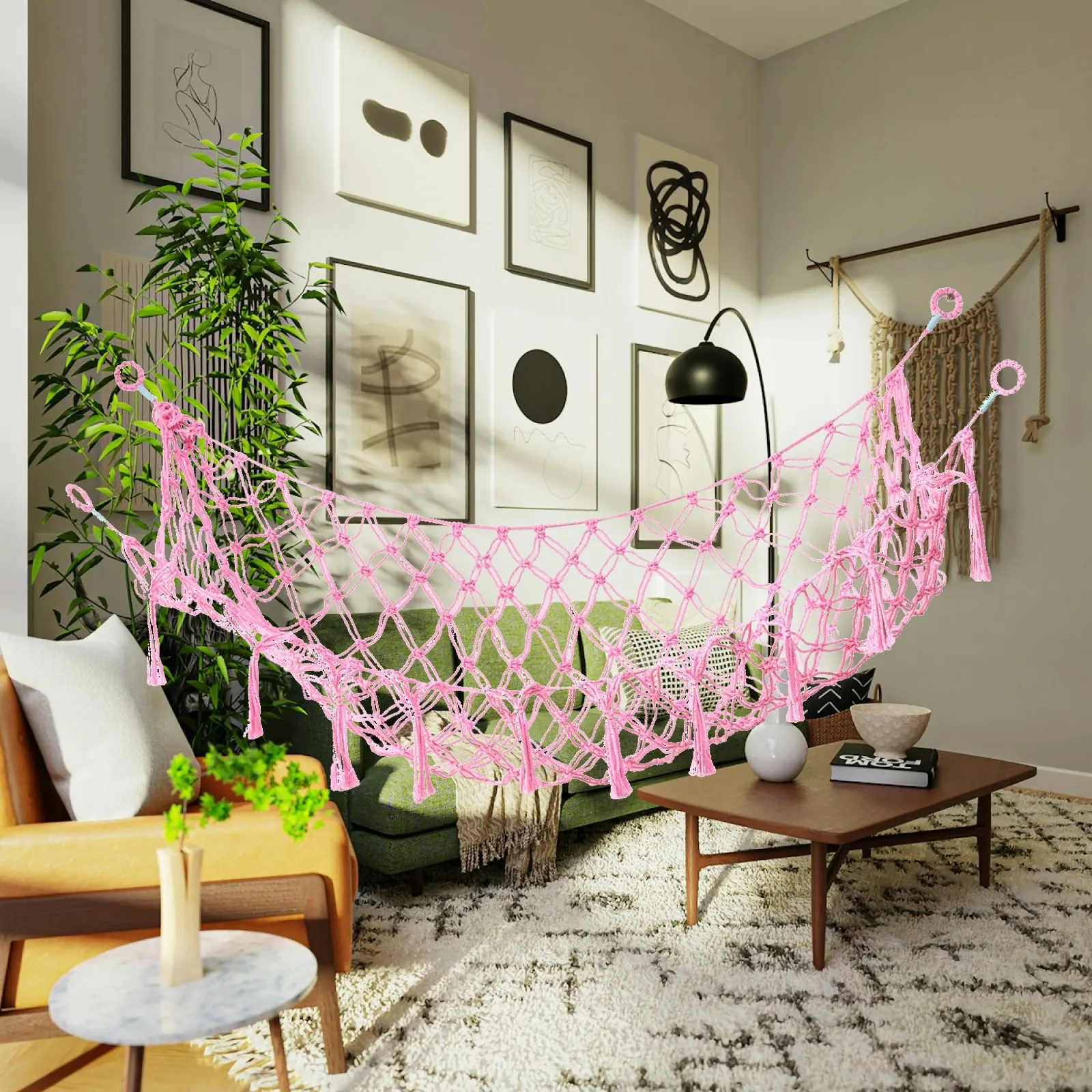 Plush Toy Hammock Large with Tassels Plush Display Organizer Corner Stuffed Animal Hammock for Bedroom Home Playroom Home Decor
