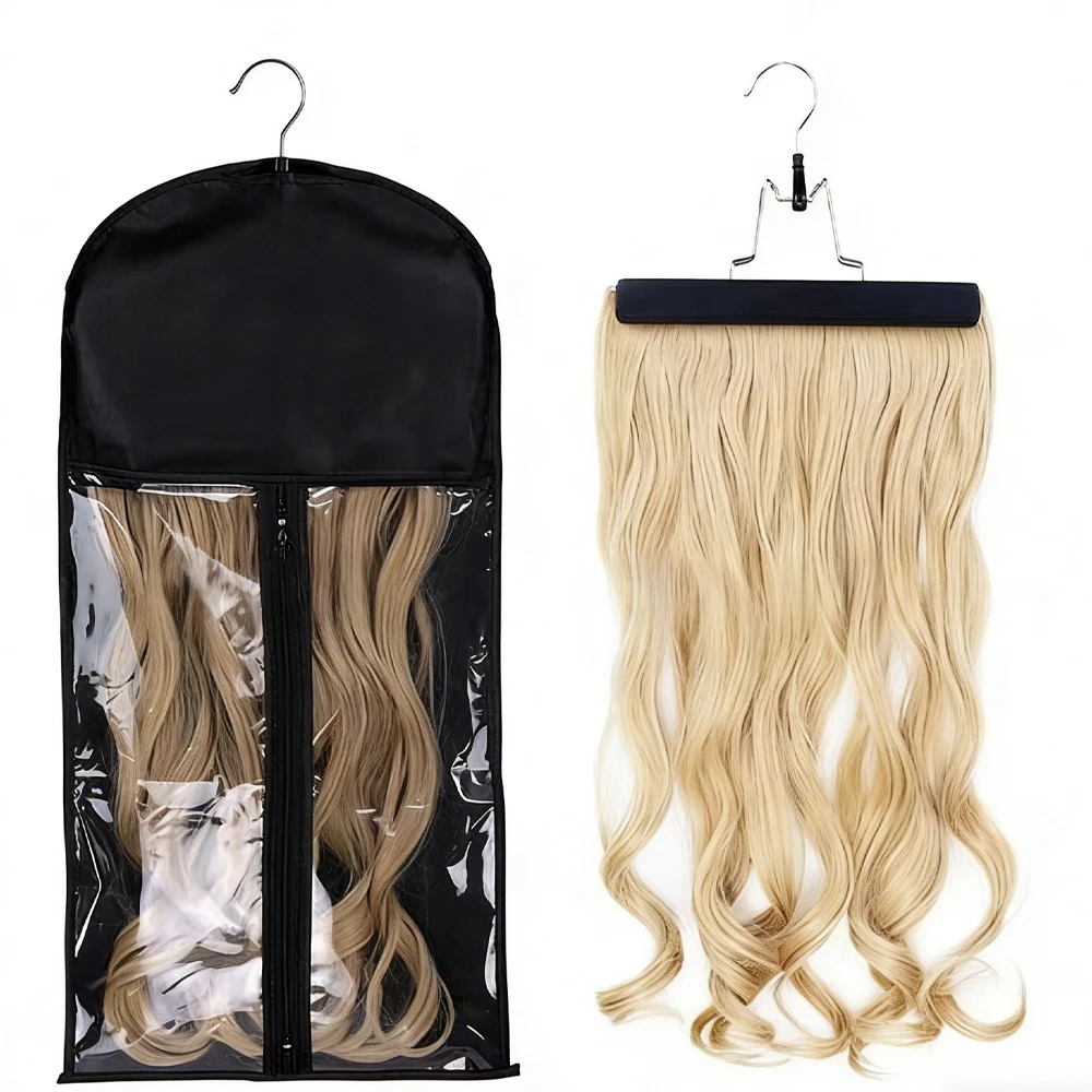 

Дешевая черная портативная сумка для париков с вешалкой, чехол для хранения париков, держатель для накладных волос и прядей на заколках.
