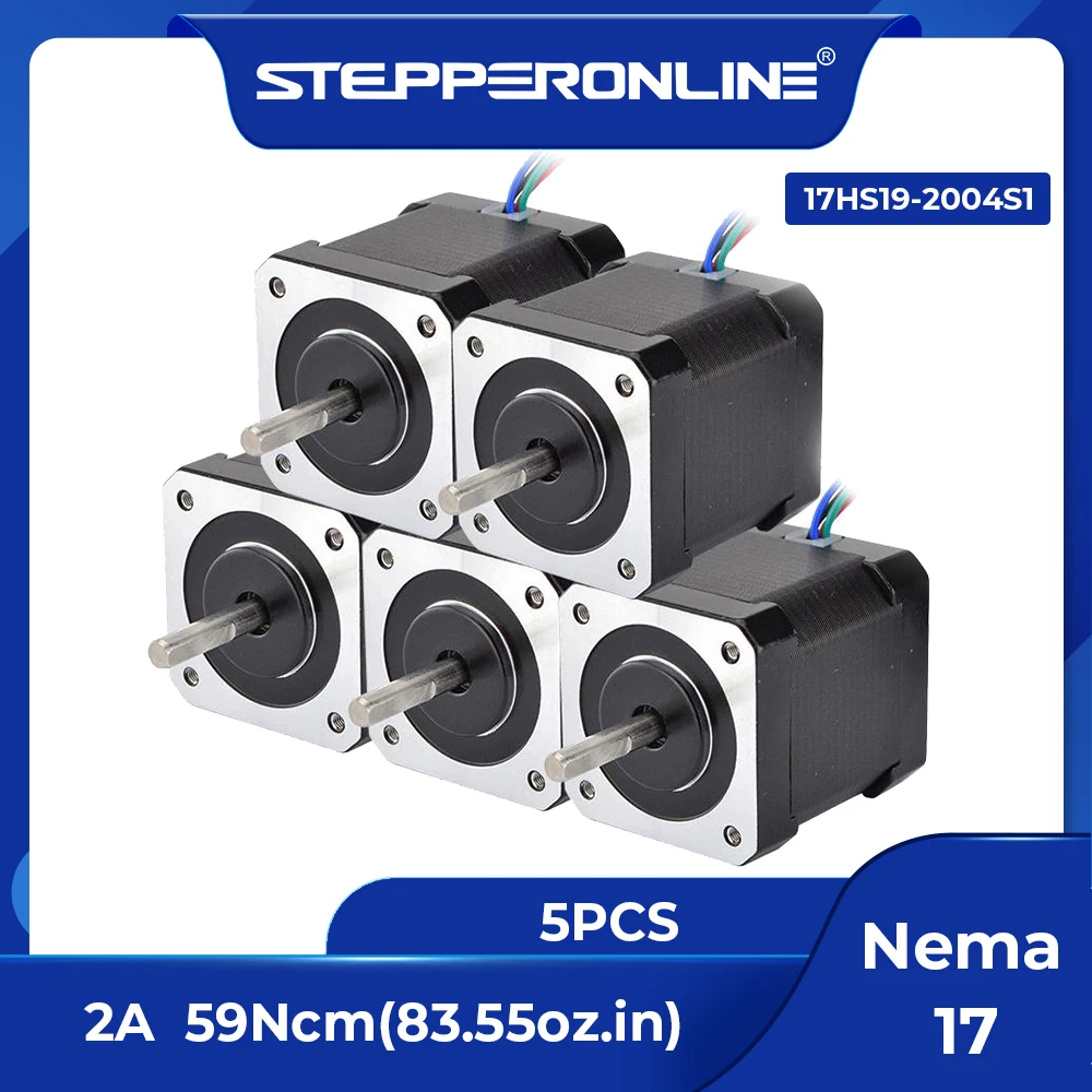 STEPPERONLINE 5PCS Nema 17 Stepper Motor 17HS19-2004S1 42x48mm 2A Nema17 59Ncm(84oz.in) 4-lead Step Motor for CNC 3D Printer XYZ