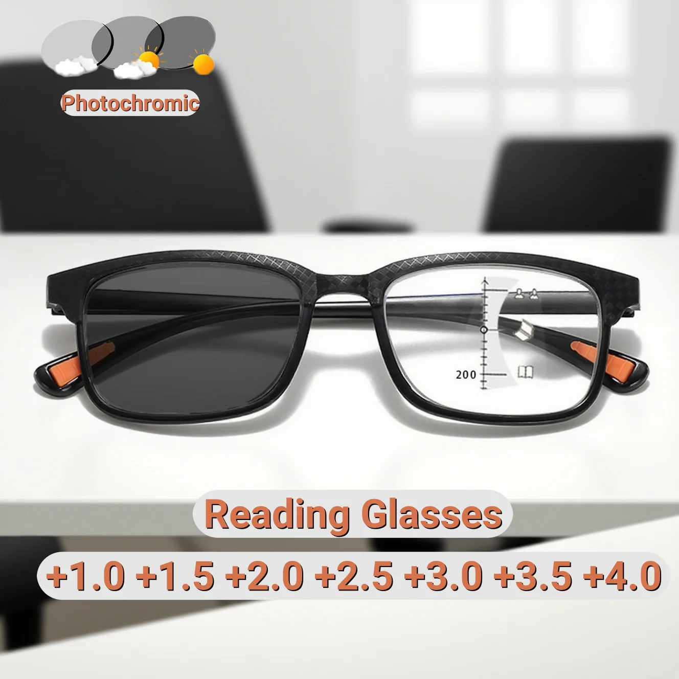 

2025 New Fashionable Multifocus Photochromic Women's Reading Glasses Ultra Light Neutral Anti Blue Light Presbyopia Glasses