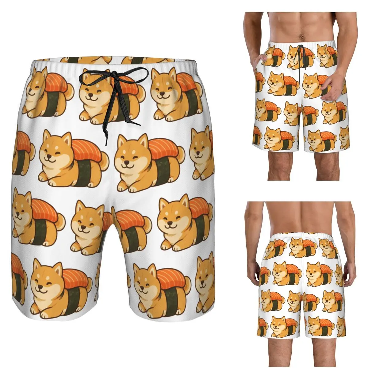 Sushi Cute Shiba Inu Dog Trunks Beach Board Shorts Casual Quick Dry Swim Summer Men Pants