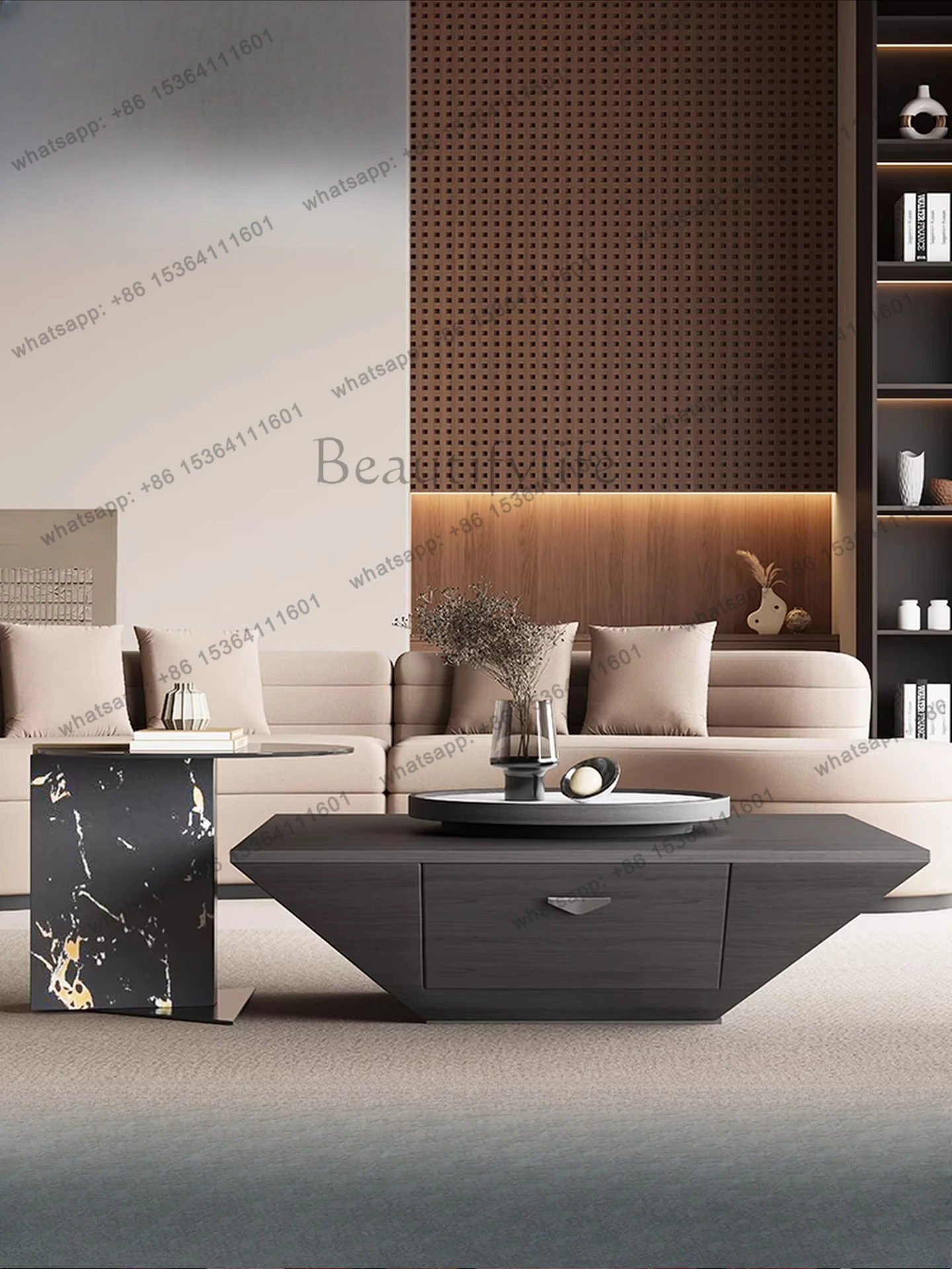 

Wabi-sabi Italian rock slab coffee table Modern simple living room Square tea table