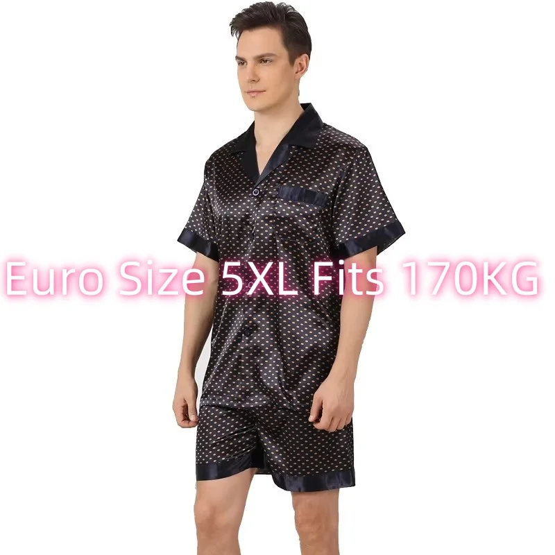 Euro Size 5XL 170KG Pyjama Men Printed Short Sleeved Shorts Pajamas for Men Set Satin Silk Set Men Pajamas Sleep Wear Pijamas