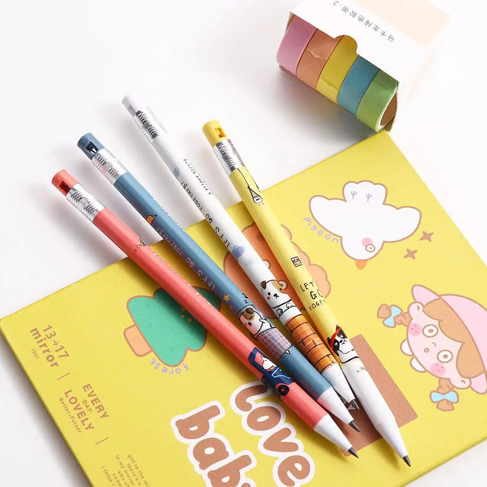 4Pcs Office Writing 2.0mm Cute Puppy Dog Student Mechanical Pencil Automatic Pencils Movable Pencil Propelling Pencil