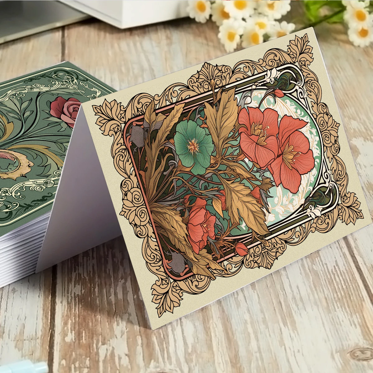 6 Stück Vintage-Grußkarten mit Blumenmotiv und Umschlag, handgezeichneter Entwurf, für Geburtstag, Jahrestag, herzliche Botschaft, Partygeschenke – Detail 4